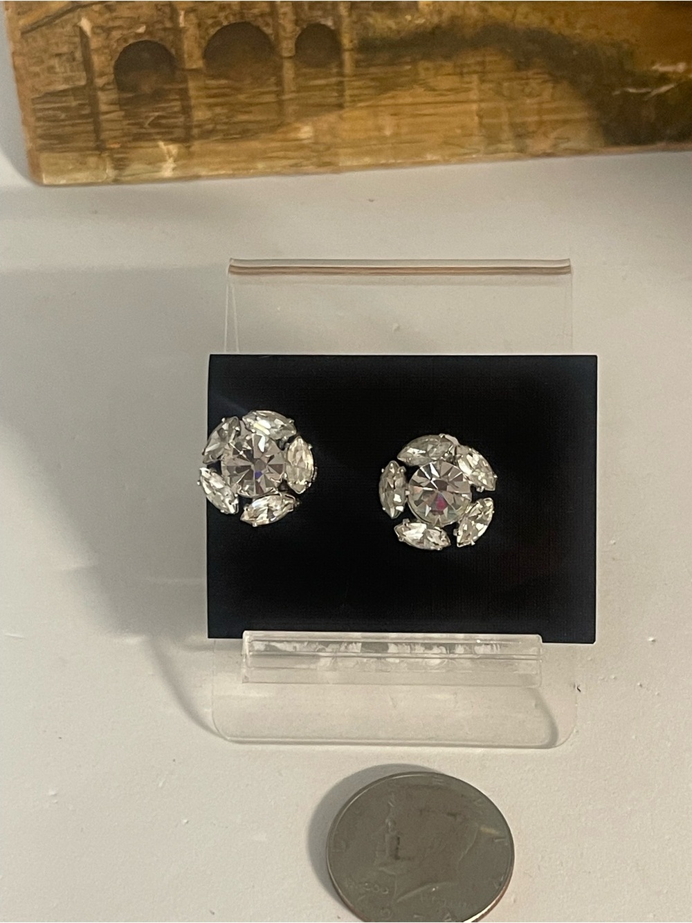 Crystal Cluster clip Earrings - Clear/Silver